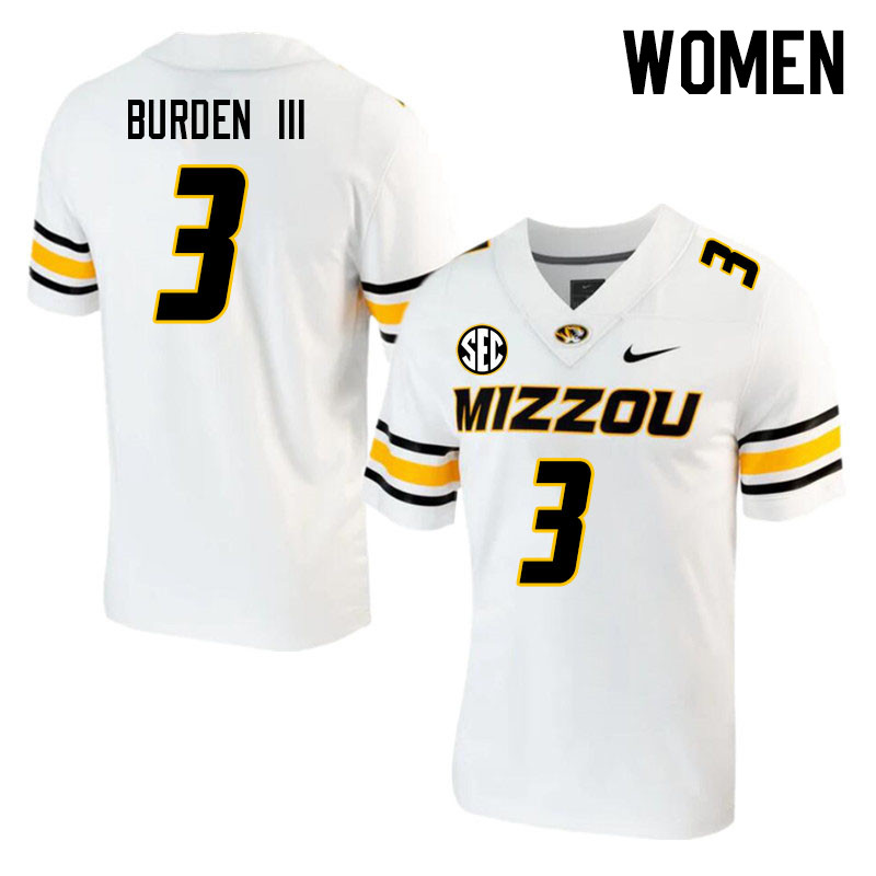 Women #3 Luther Burden III Missouri Tigers College 2023 Football Stitched Jerseys Sale-White - Click Image to Close